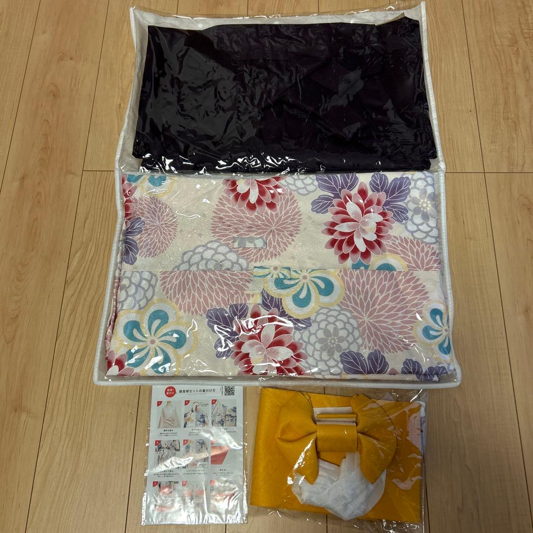 キョウエツ　女の子　卒業式　簡易袴3点セット　鞠菊に梅散らし