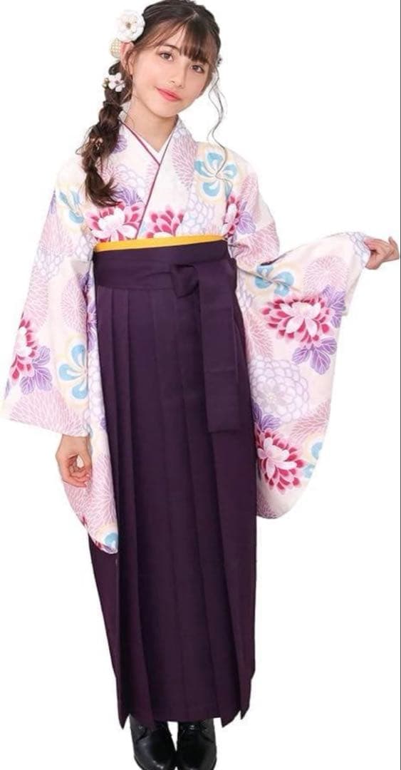 キョウエツ　女の子　卒業式　簡易袴3点セット　鞠菊に梅散らし
