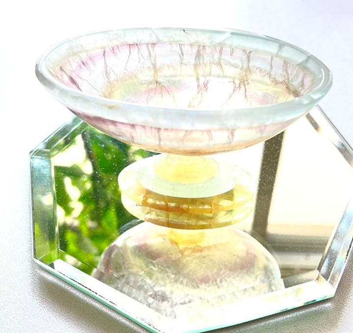 天然石　フローライト　脚つき皿