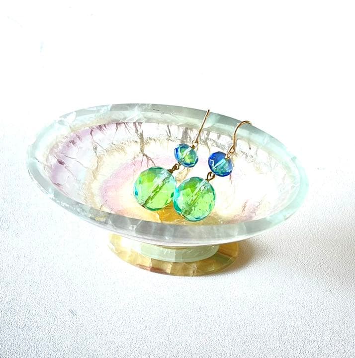 天然石　フローライト　脚つき皿