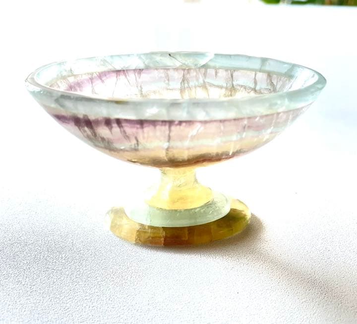 天然石　フローライト　脚つき皿