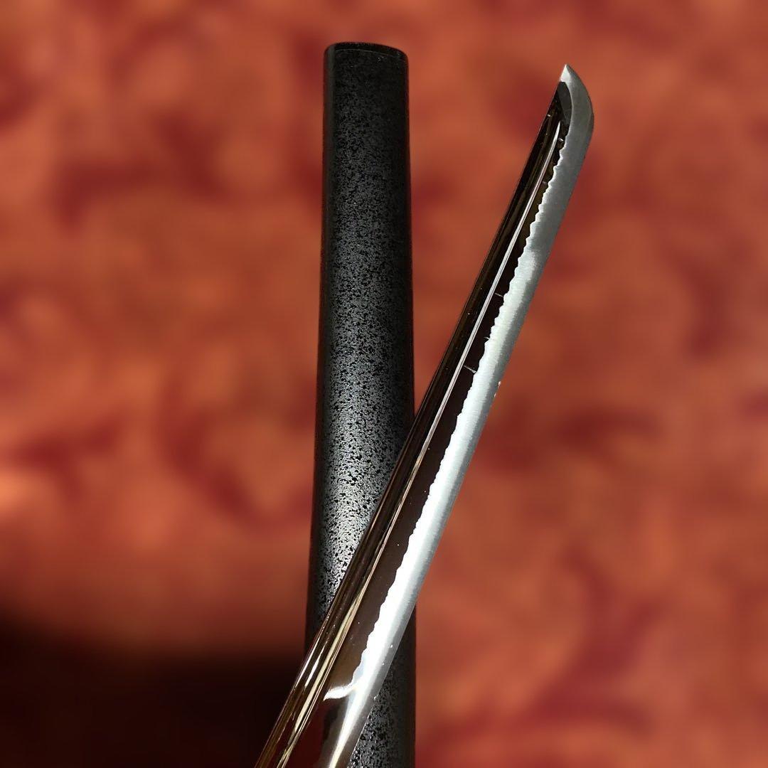 豪華居合刀 黒革巻柄 鶴松図楕円鍔 黒梨地鞘