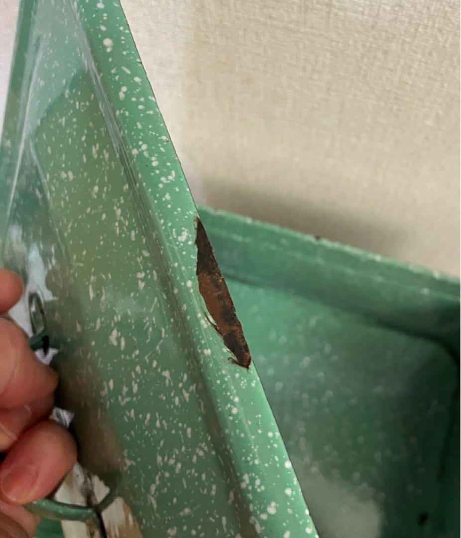 SALE 激レア　サイズ　アンティーク　ホーロー缶　ケーキ缶　グリーン