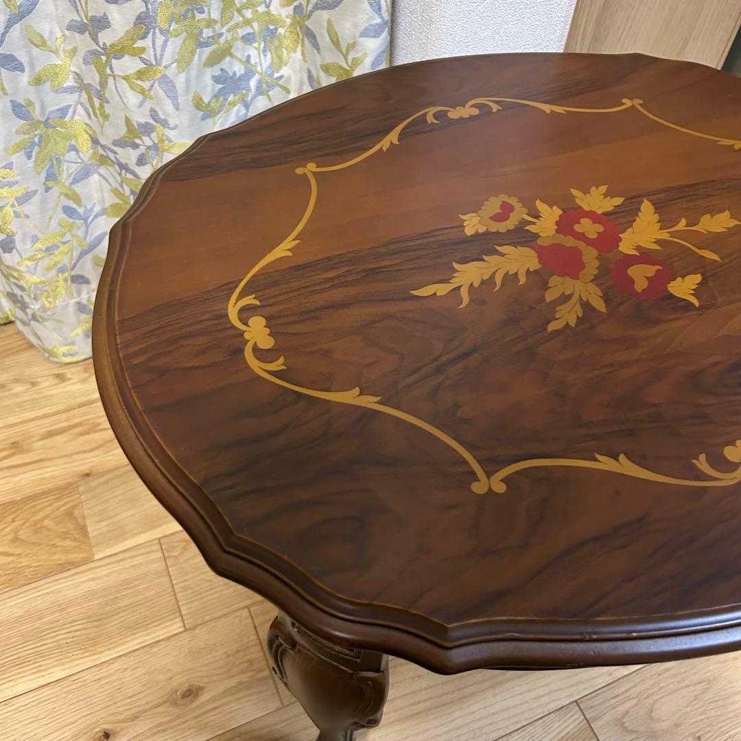 イタリア　象嵌　センターテーブル　サイドテーブル　猫脚　アンティーク