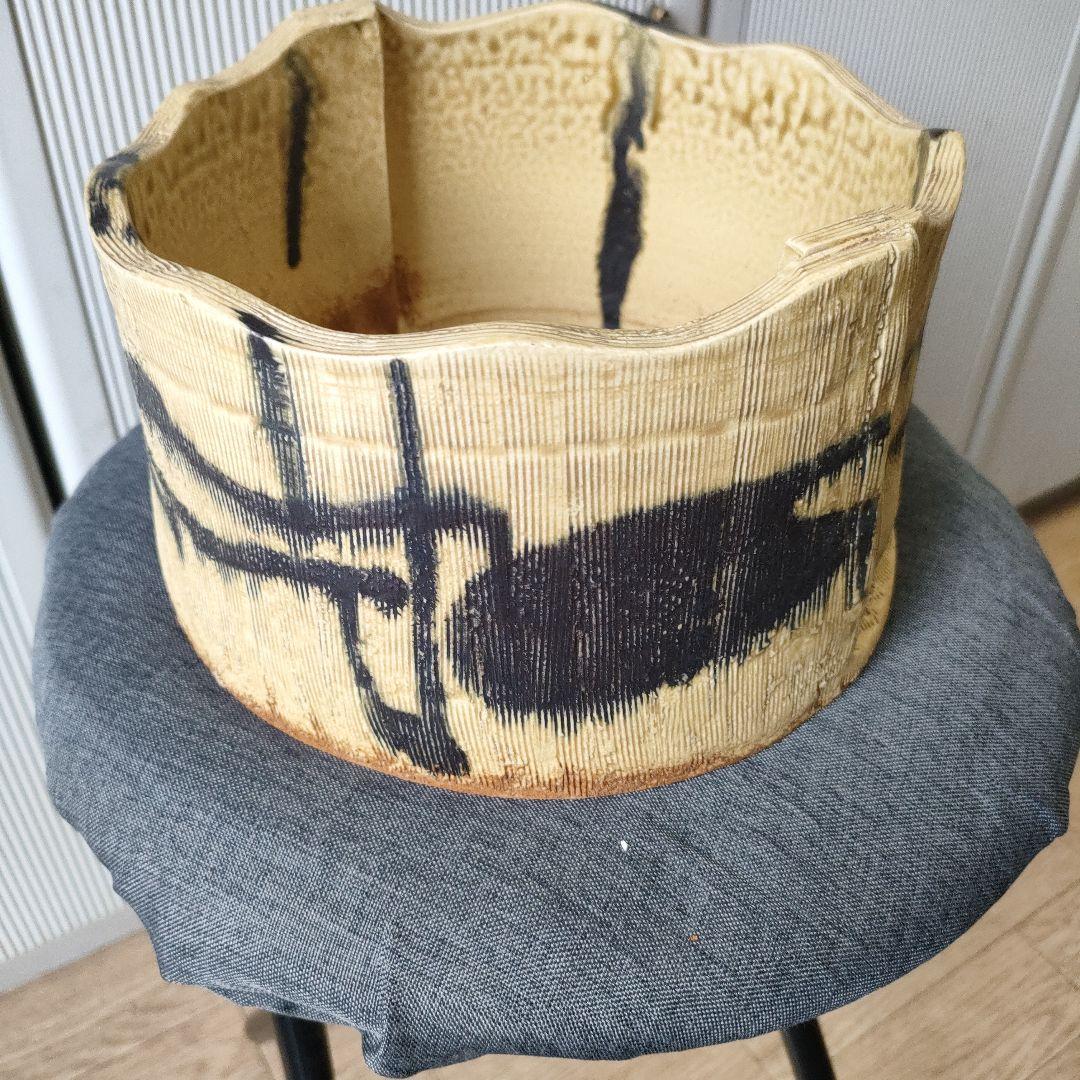 未使用長期保管品 清水焼(正文)華道具 水盤 陶印あり 銘品花器