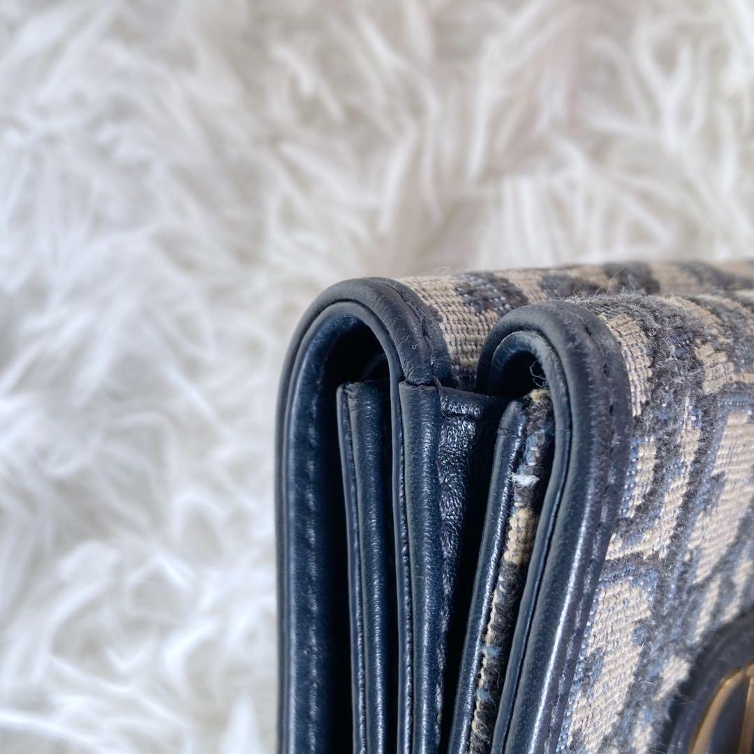 【美品】Dior ディオール オブリーク 三つ折り財布 キャンバス　ネイビー