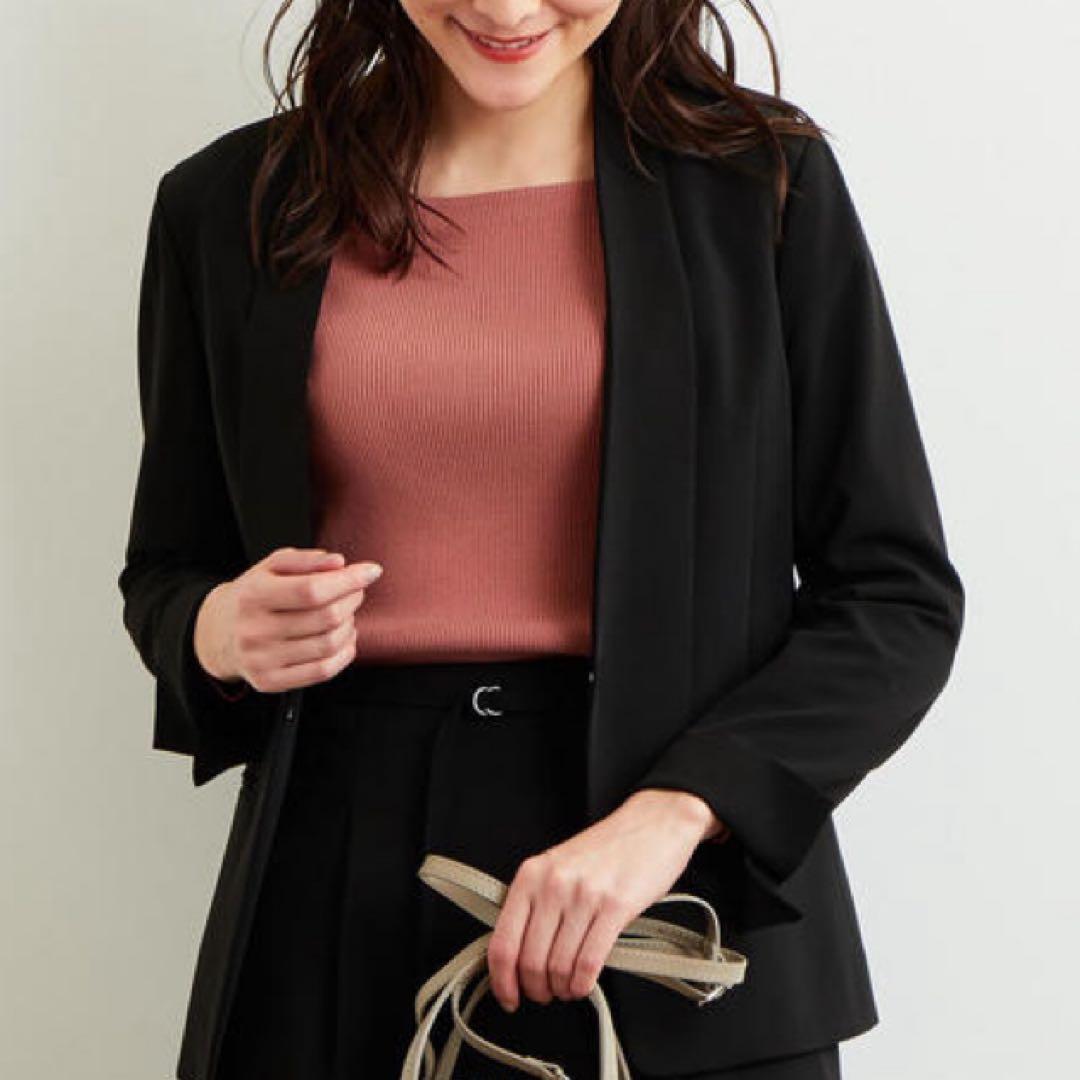 グリーンレーベルリラクシング手洗い可能ショールラペル パンツスーツブラック