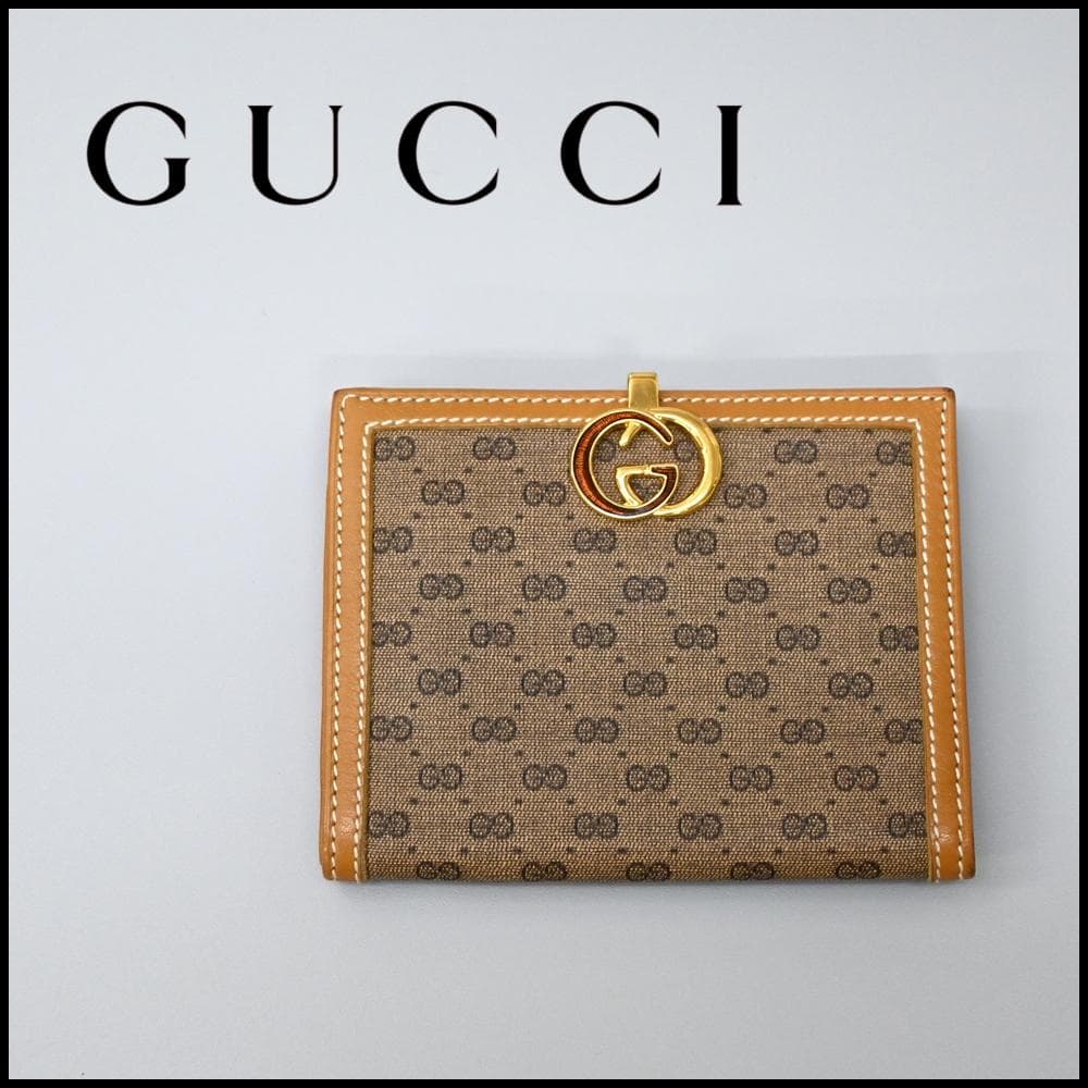 ■ 48348★年 グッチ マイクロGG 2つ折財布 オールドグッチ ベージュ*