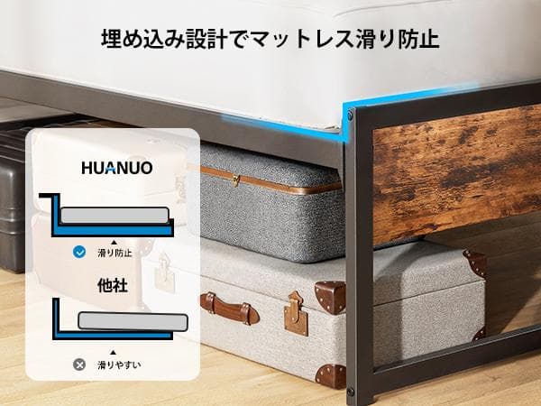 移動簡単★たっぷり収納&豪華宮棚付き！シングルベッドフレーム ⭐⑪215