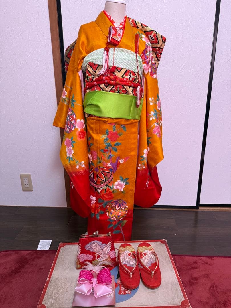 7歳用 お着物セット　七五三 オレンジ色