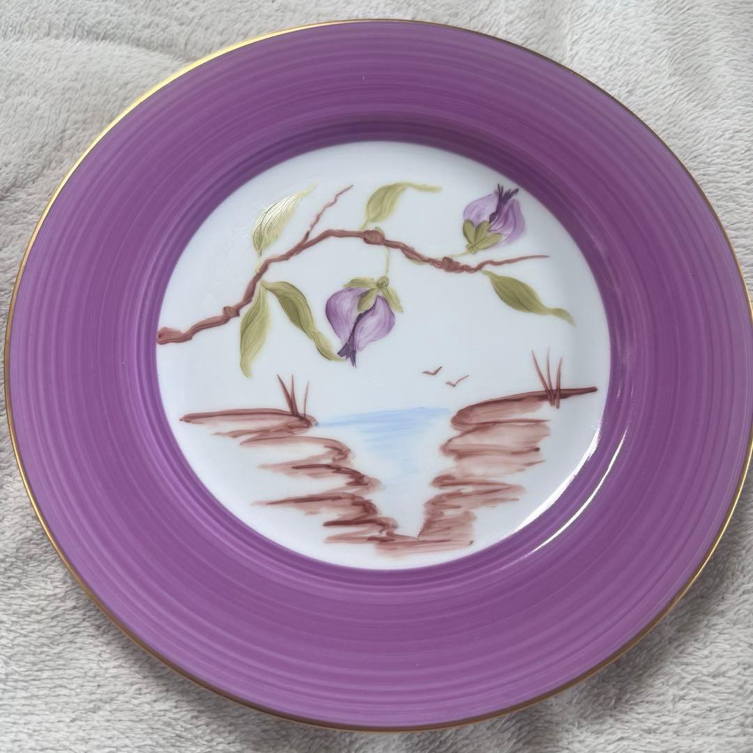MarieDaageリモージュ　デザートプレート　パープルピンク　ボタニカル柄