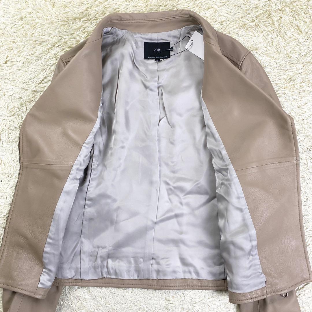 【新品未使用】23区 ライダースジャケット ラムレザー ダブル 38 ベージュ