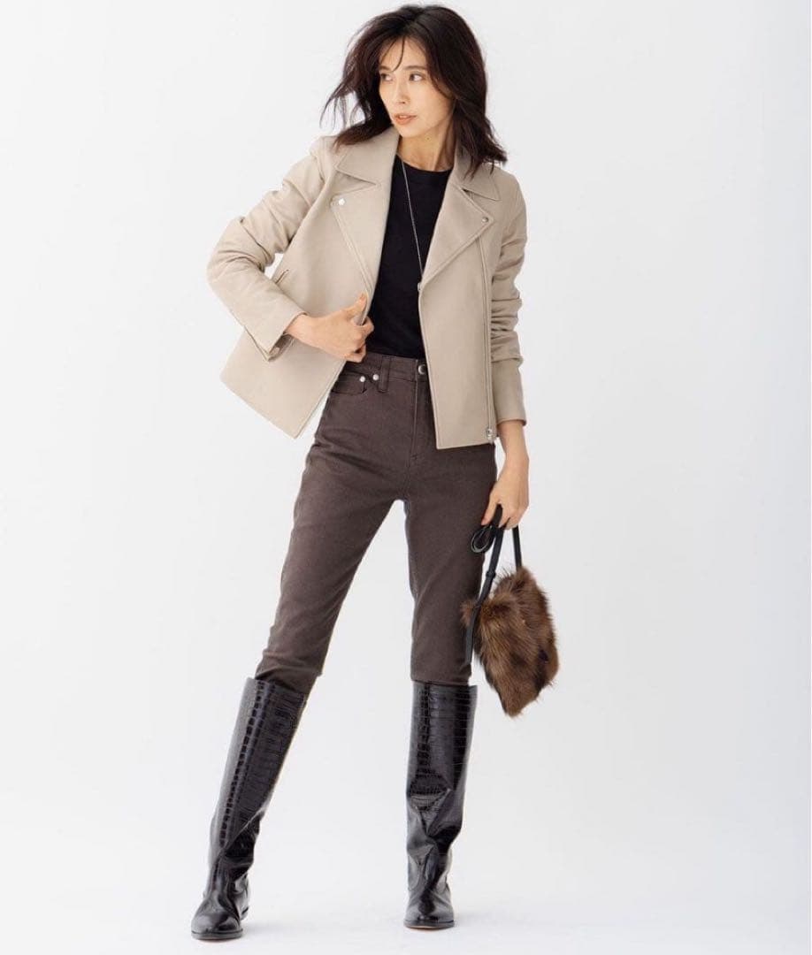 【新品未使用】23区 ライダースジャケット ラムレザー ダブル 38 ベージュ