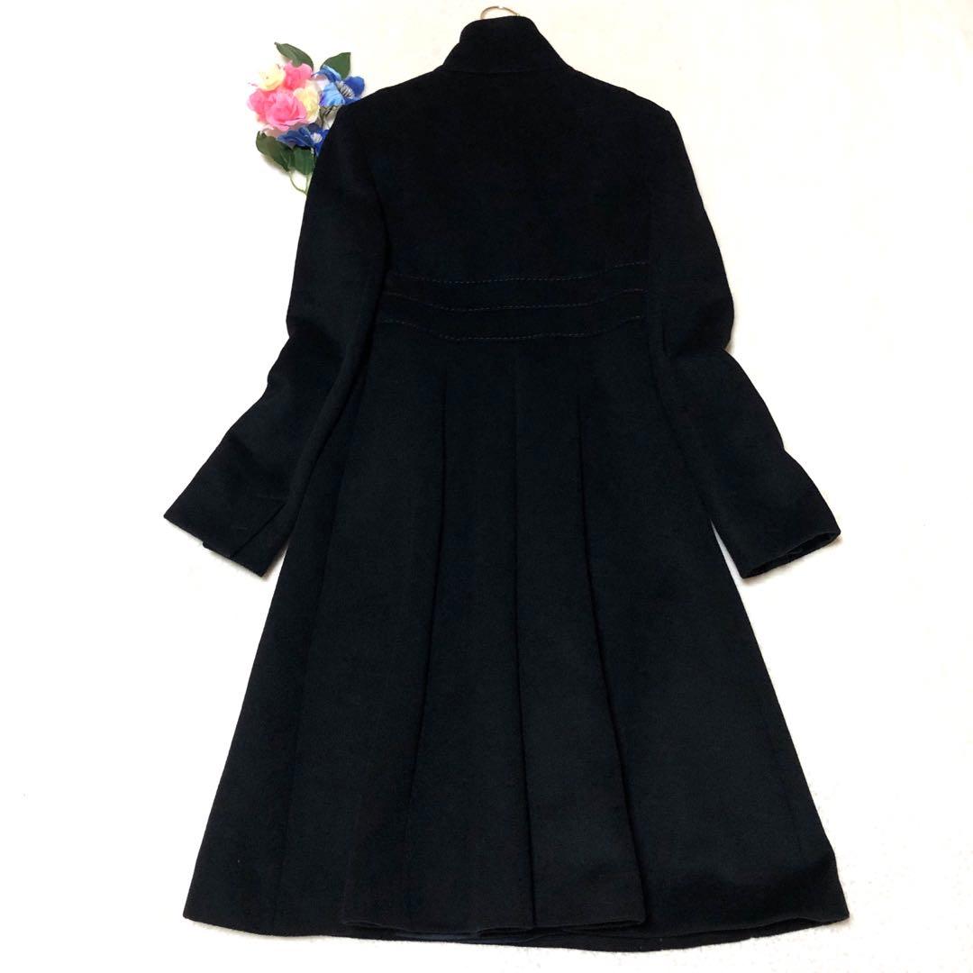 未使用級　スポーツマックス　チェスターコート　ブローチ　ウール　ロング　黒　38
