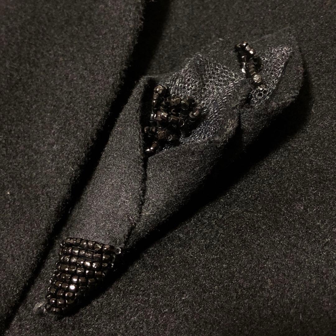 未使用級　スポーツマックス　チェスターコート　ブローチ　ウール　ロング　黒　38