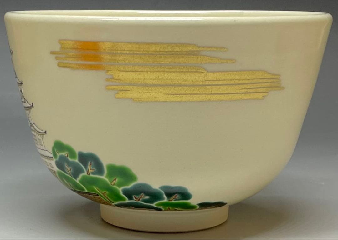脇田雄峰　色絵　姫路城ノ画　平成大修理　茶碗　四方桟共箱　栞　eb3177
