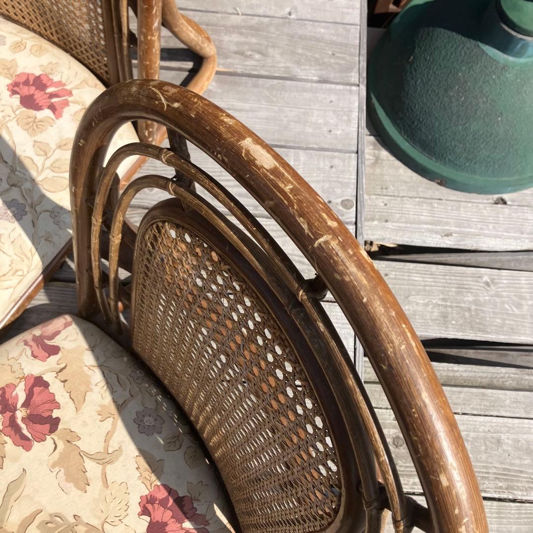 昭和レトロ コスガ家具 花柄ラタン座椅子 ラタンチェア 4脚セット 古家具