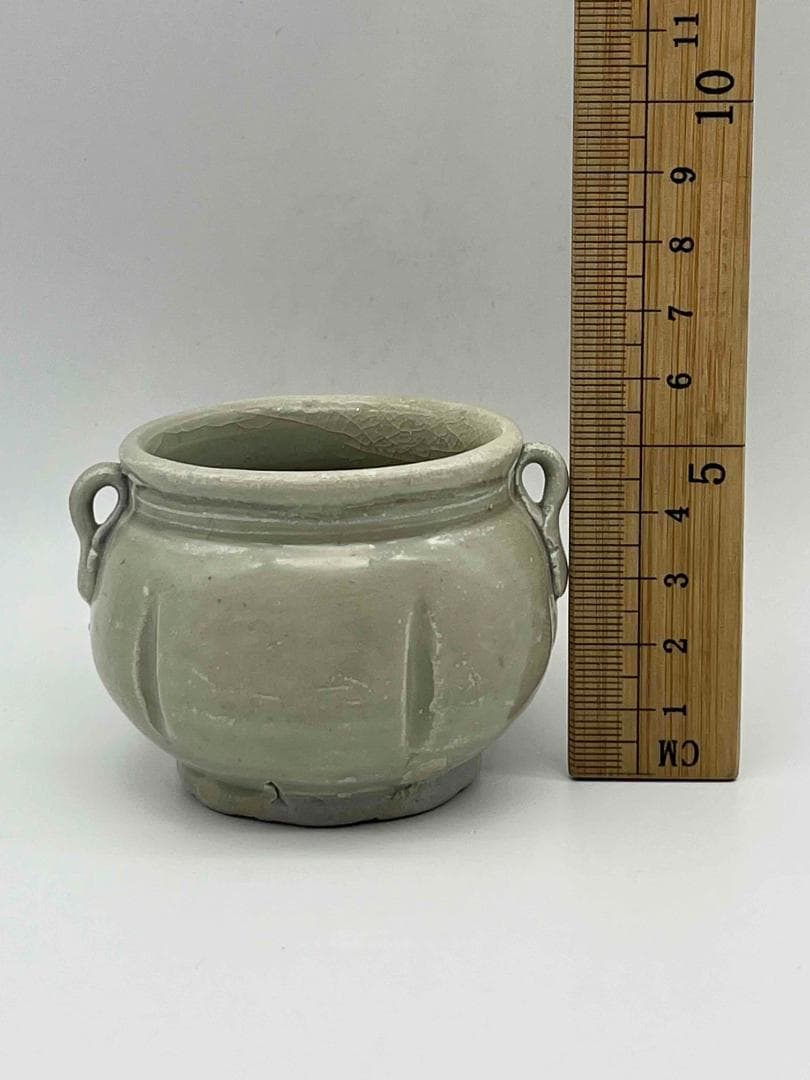 宋時代　定窯　白磁瓜形双耳壺　茶入　茶道具　水指　水差し 唐物(F-51)