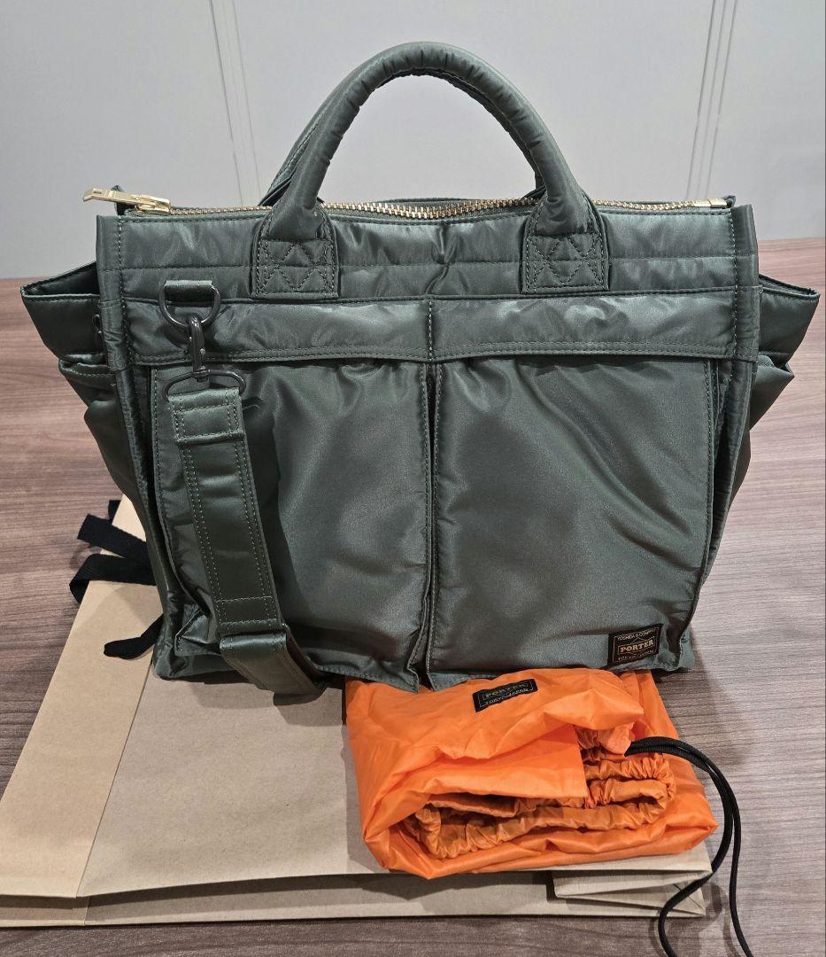 PORTER TANKER SQUARE TOTE BAG(L)セージグリーン