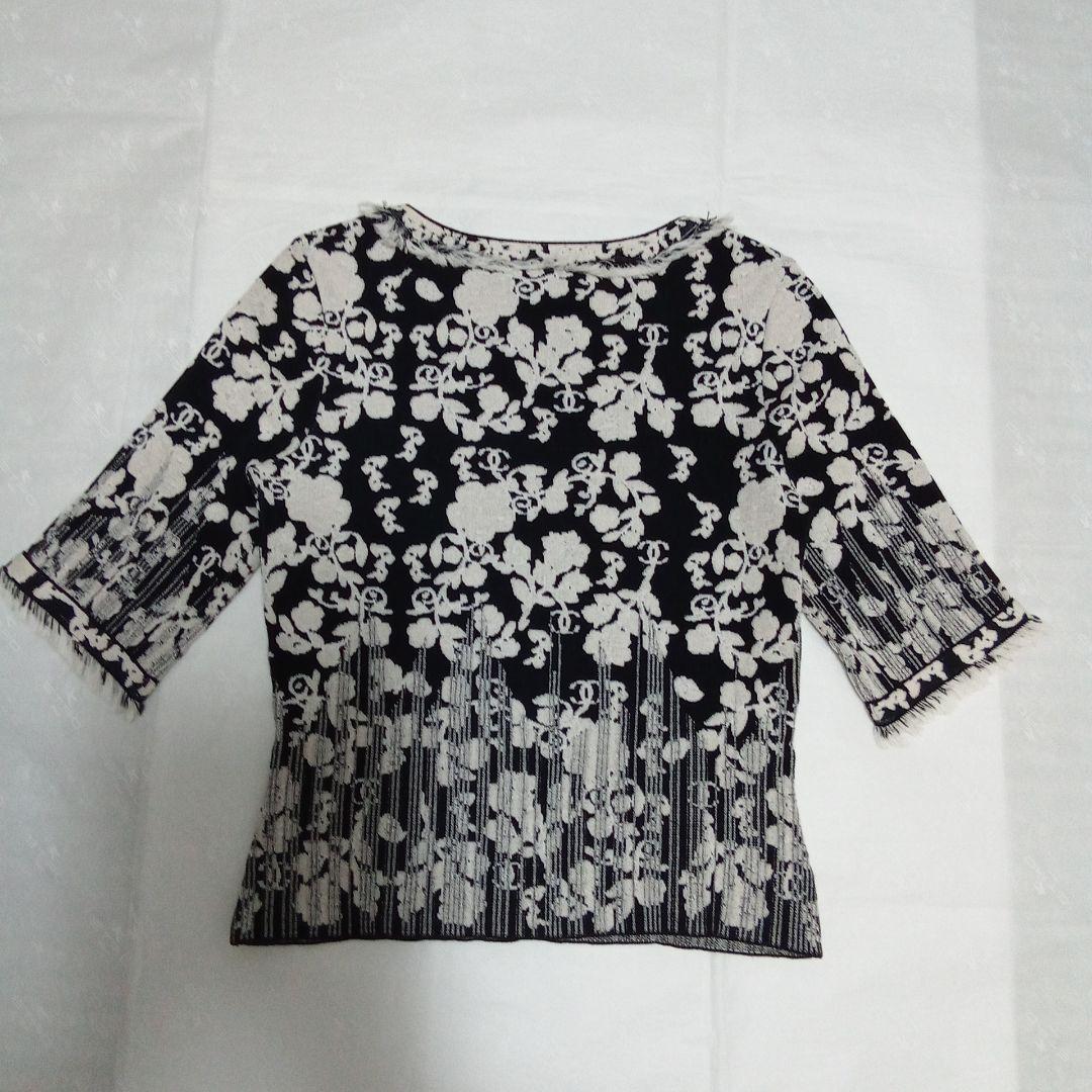 CHANEL フラワープリント 五分袖ニット
