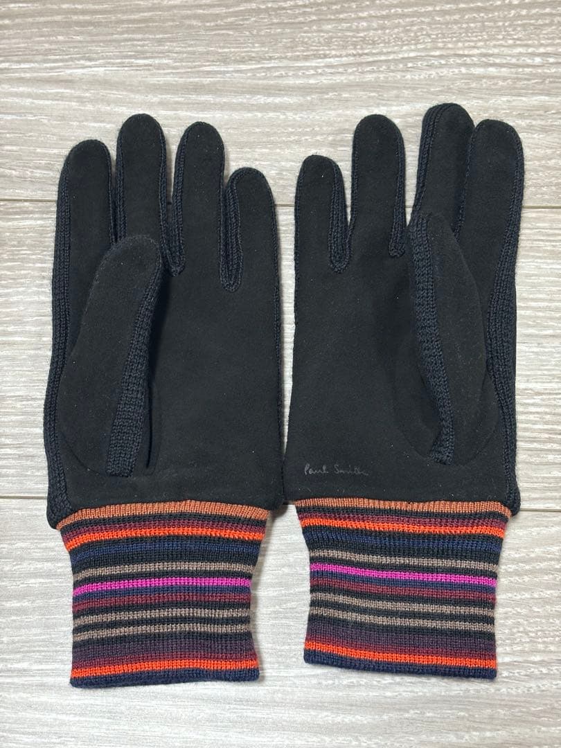 【美品】Paul Smith ポールスミス ブラック ストライプ手袋 24cm