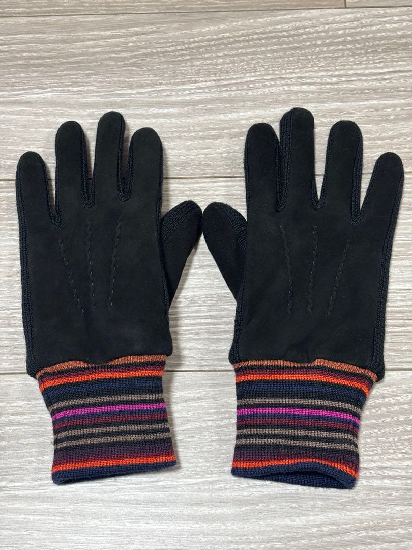 【美品】Paul Smith ポールスミス ブラック ストライプ手袋 24cm