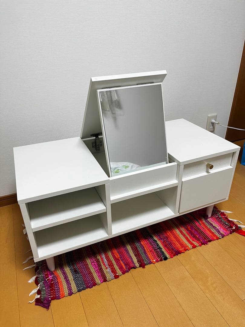 北欧木製ドレッサーテーブル可動式ミラ 一付2way ナチュラル シャルムホワイト