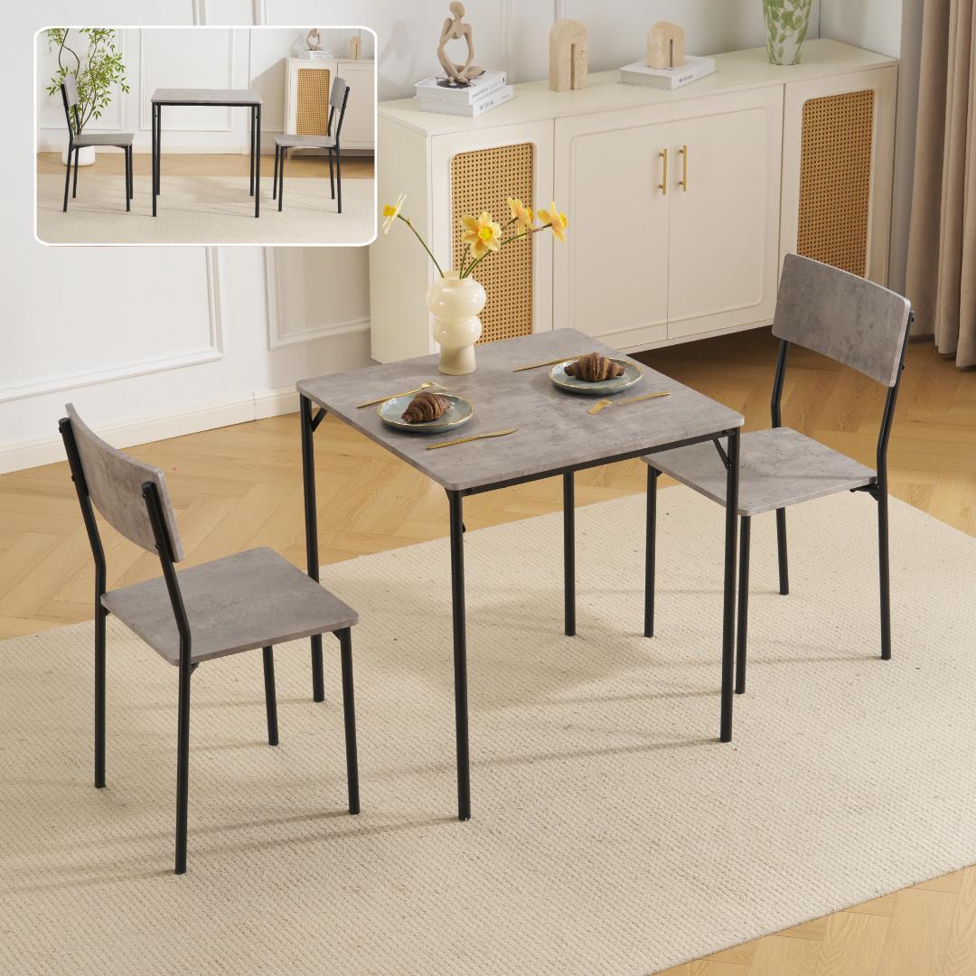 ダイニングセット 二人用 3点セット チェア 2脚テーブル 幅70cm　GRAY