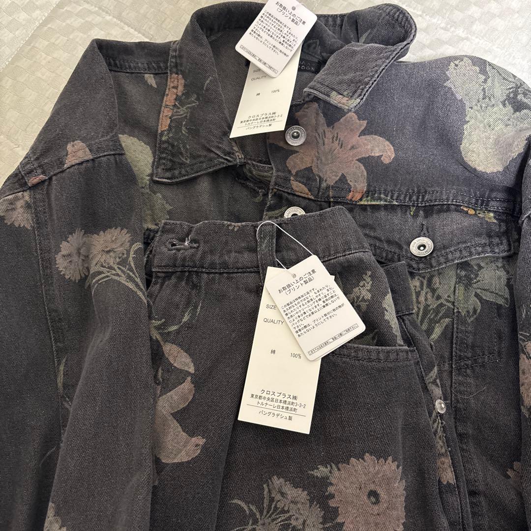 SUGAR SPOON フラワープリント デニムパンツ オーバーGジャン