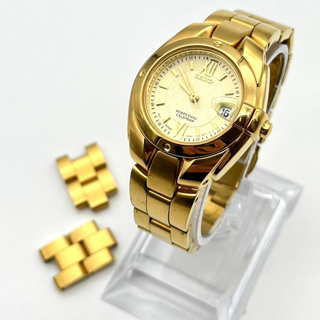 良品 セイコー パーペチュアル レディース コマ有 電池交換済 ゴールド