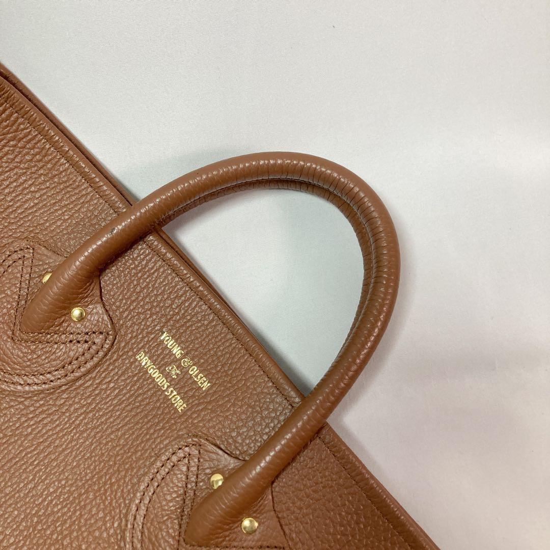 【美品】ヤングアンドオルセン トートバッグ エンボス レザー M ブラウン