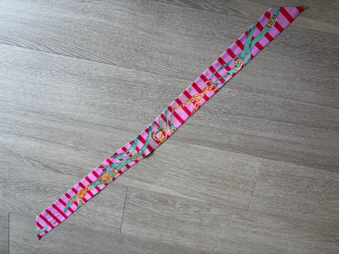 エルメスHERMESツイリー ストライプデザイン スカーフ ピンク