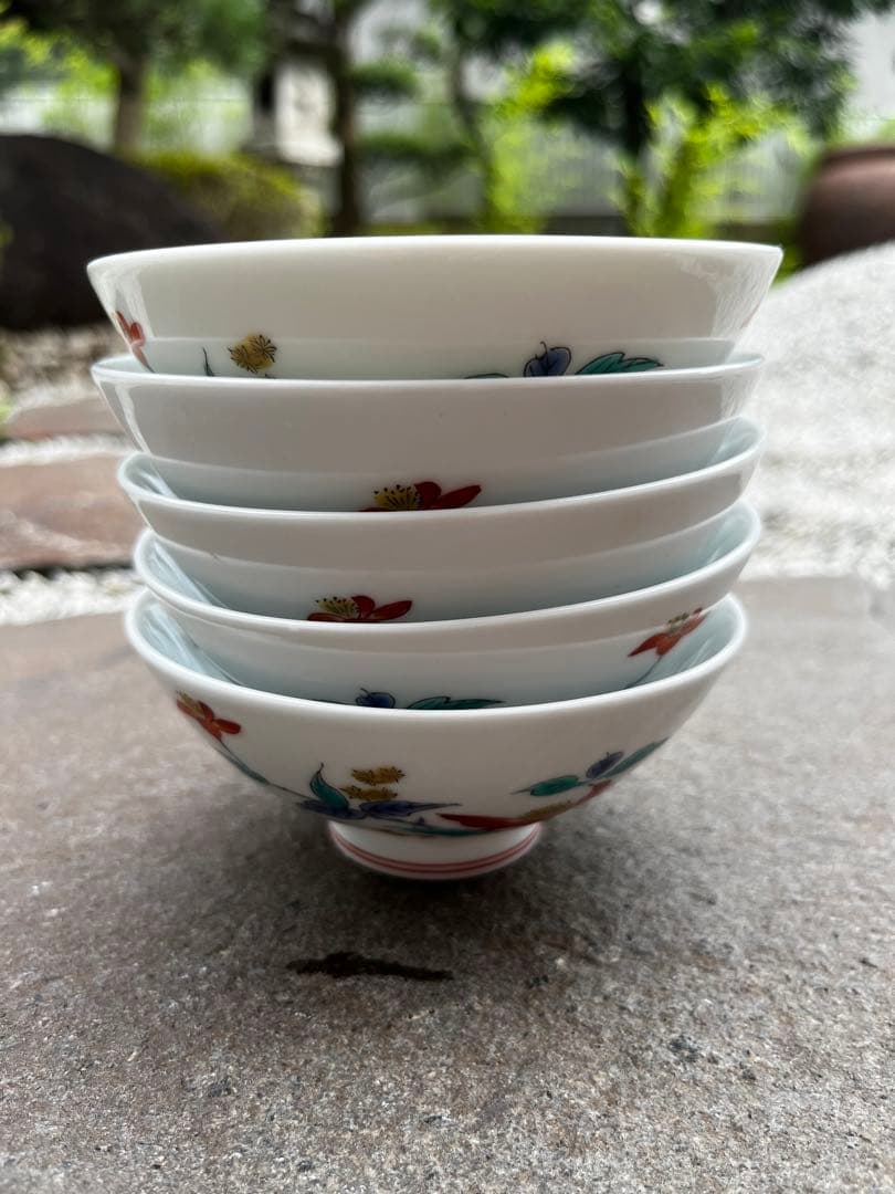 有田焼　肥前赤絵窯元　鷹巣　絵付　お茶碗　鷹峯作　5つセット