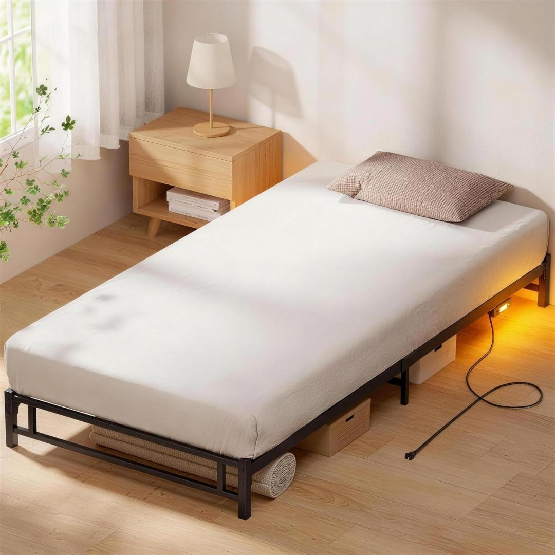 ローベッドフレーム シングル LEDライト付きコンセント 耐荷重400Kg