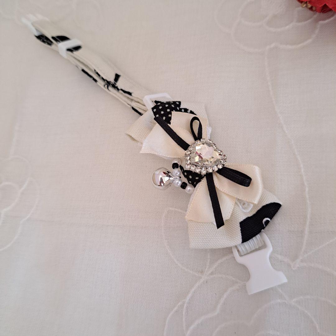 シングルリボン、バレンタインハート柄(ホワイト)わんちゃん猫ちゃん用首輪