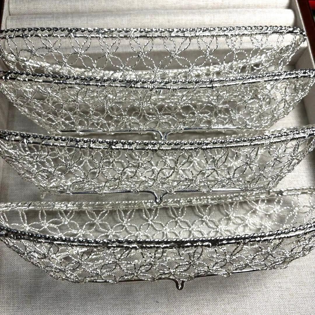 未使用品銀座和光銀仕上げカゴ編みおしぼりトレー