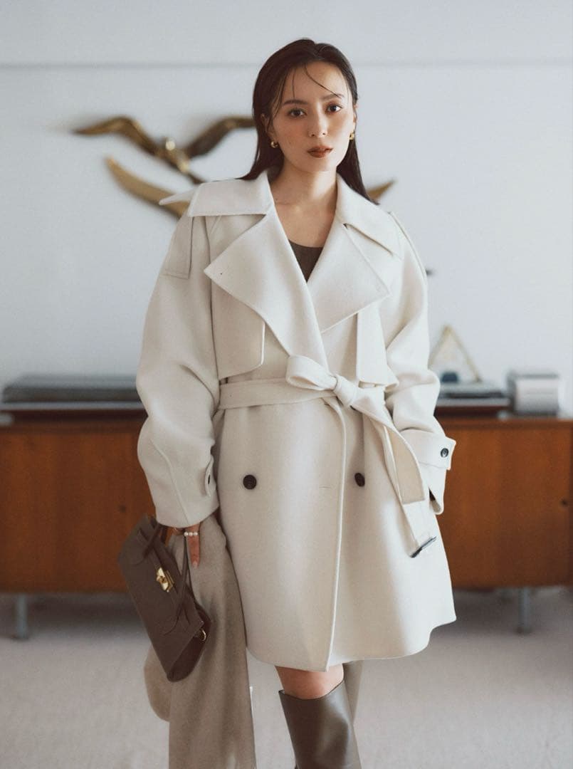 anuans リバーウールミドルトレンチコート ECRU