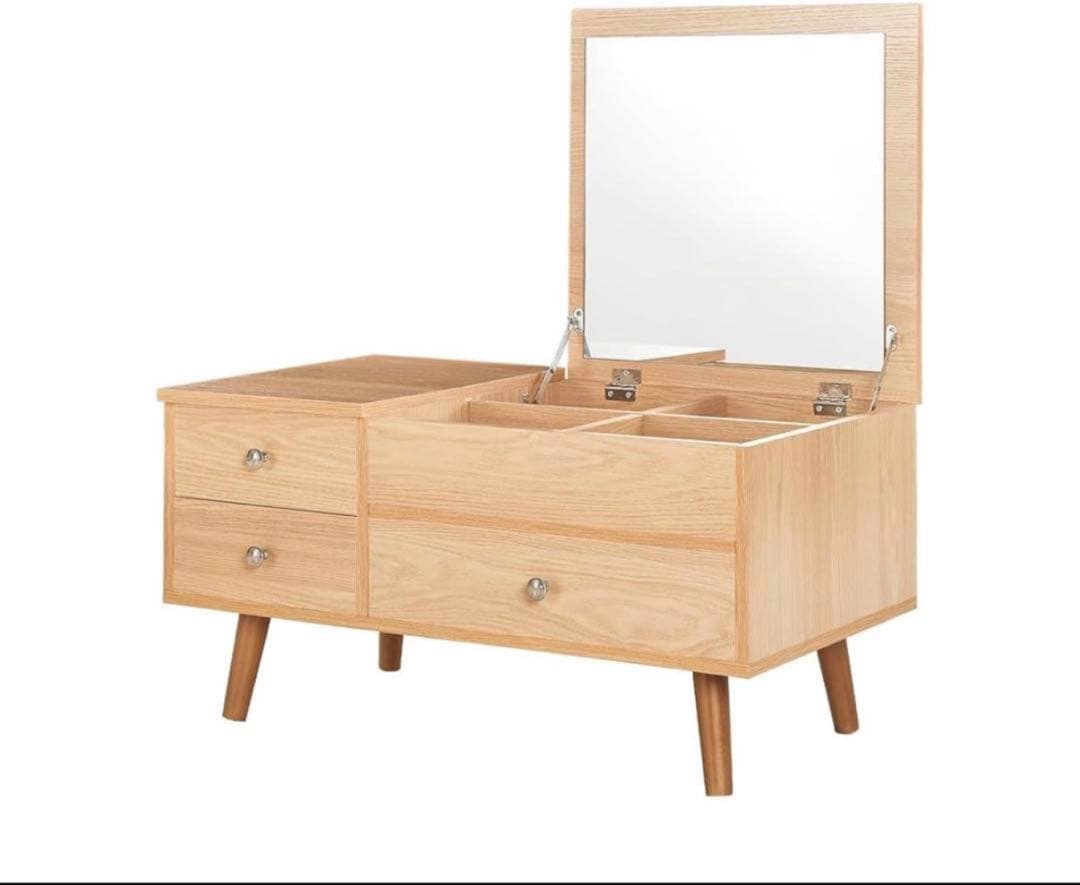 ドレッサーテーブル ローテーブル 引き出し付 棚付 化粧台 組み立て簡単 オーク