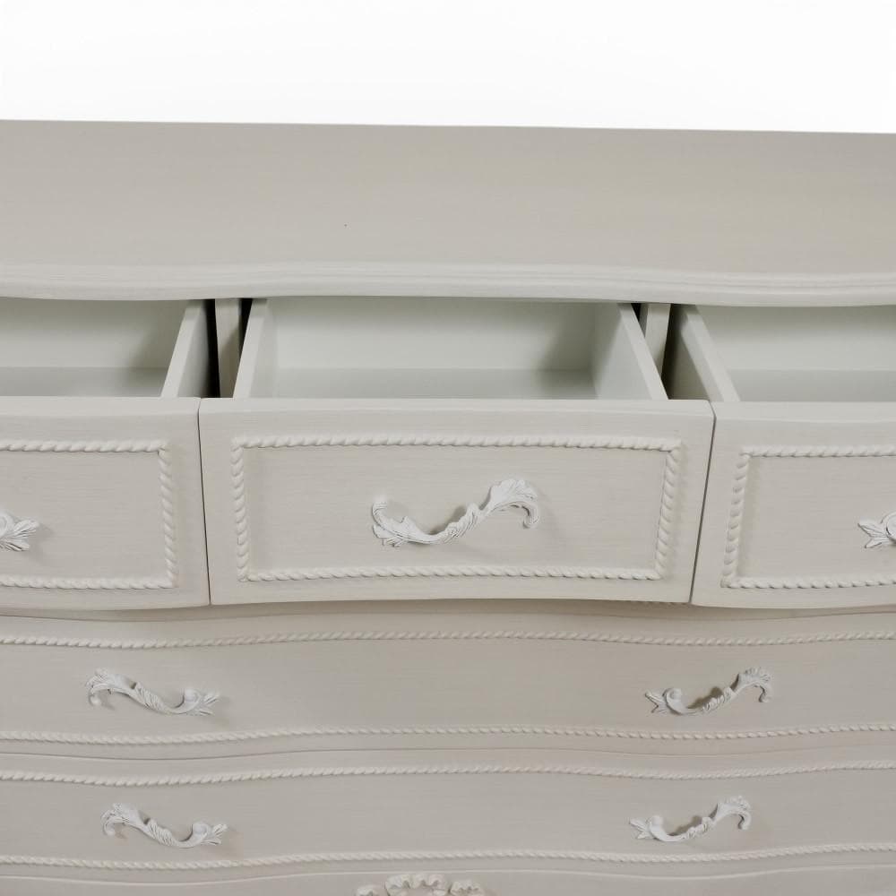 【新品】アンティーク調 ワイドチェスト 6杯 リボン マホガニー ホワイト 姫系