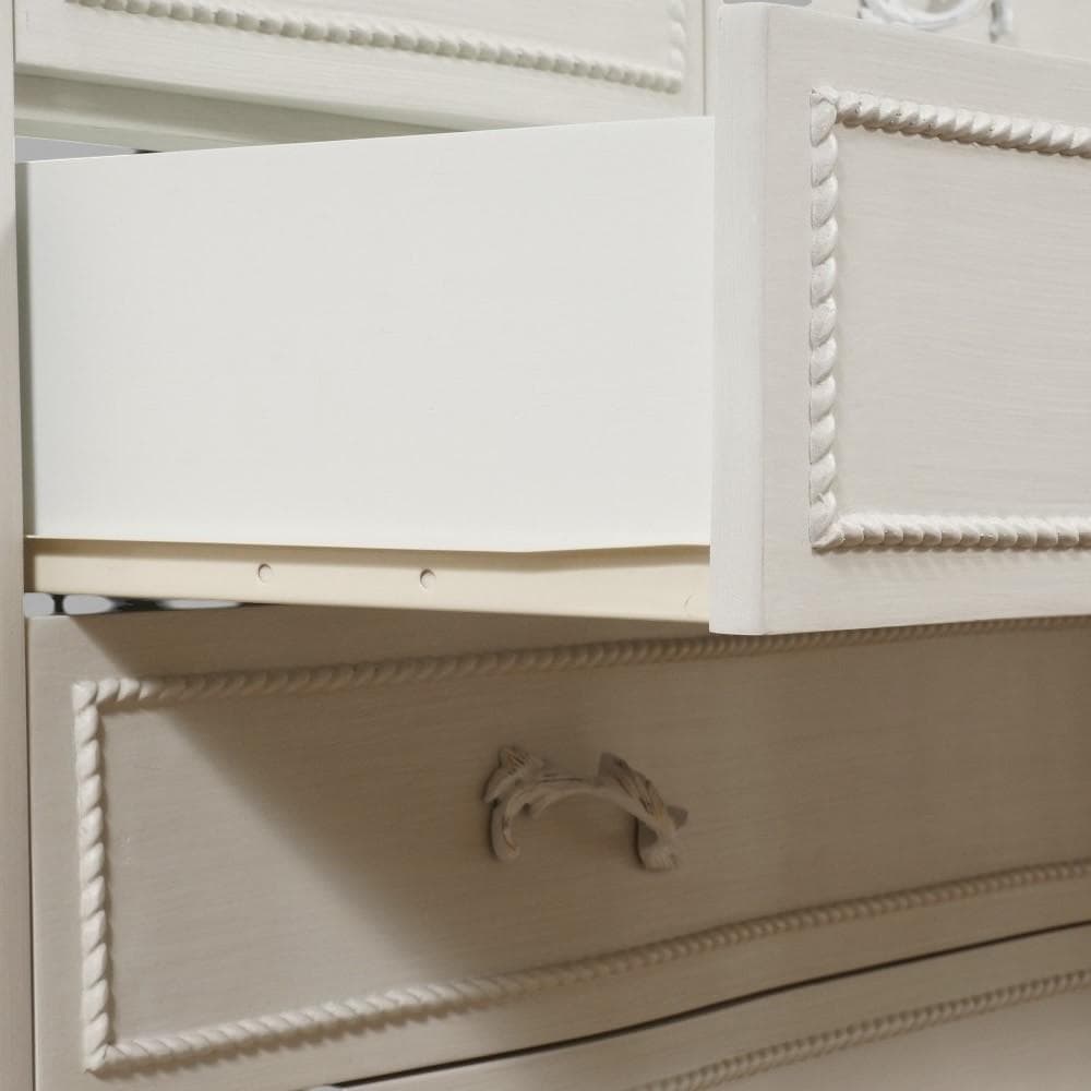 【新品】アンティーク調 ワイドチェスト 6杯 リボン マホガニー ホワイト 姫系