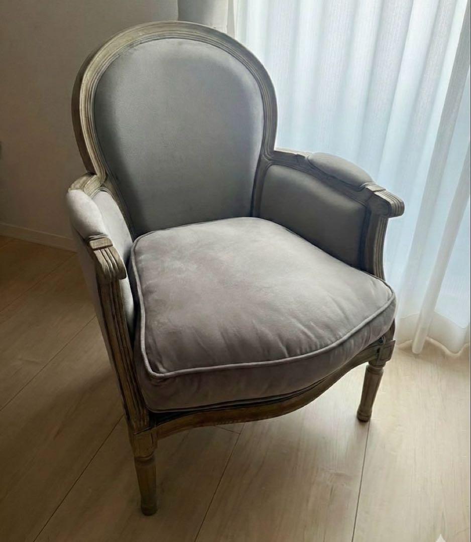 【美品】サラグレース SGDアームチェアMonaナチュラルライトグレーベルベット