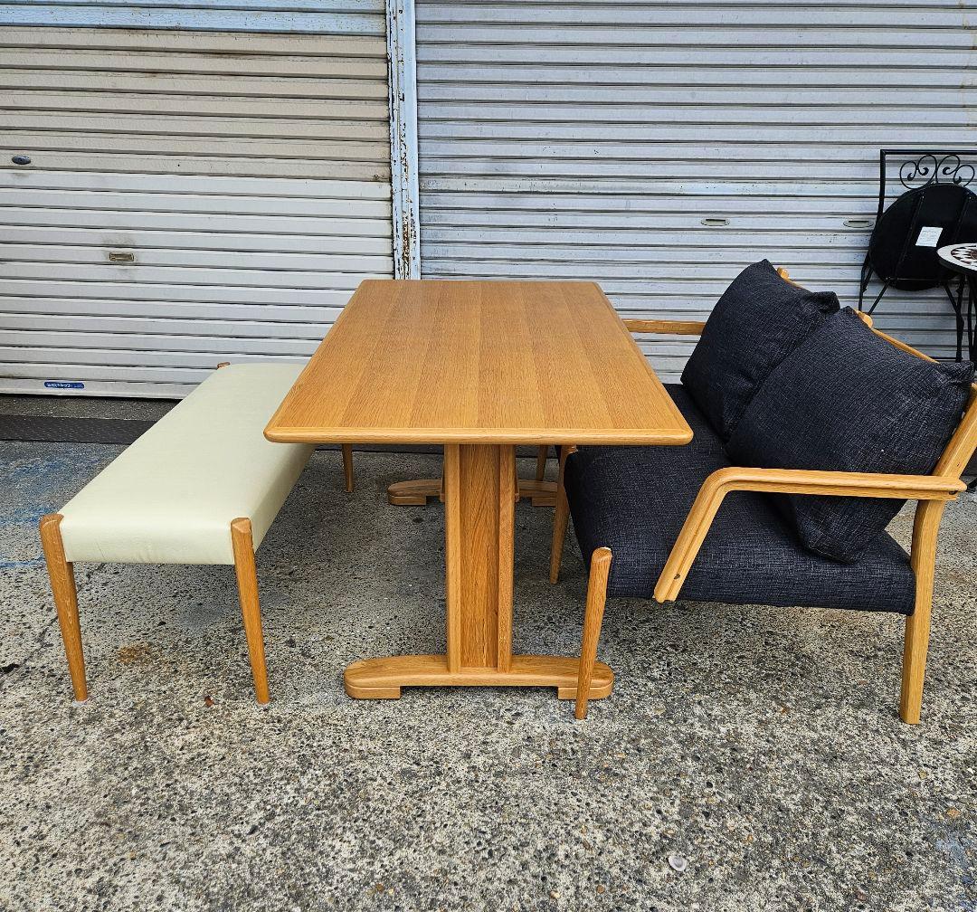 朝日木材加工 オーク材 ダイニングセット テーブル ベンチ 連結椅子 2脚セット