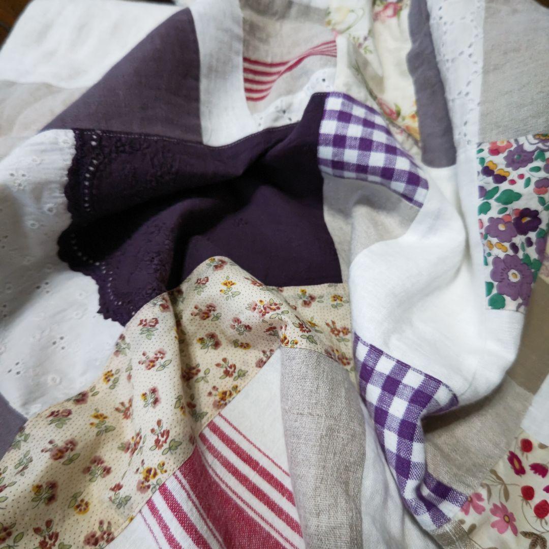 お値下げハンドメイドリネンパッチワークブランケットリバティ綿レース麻