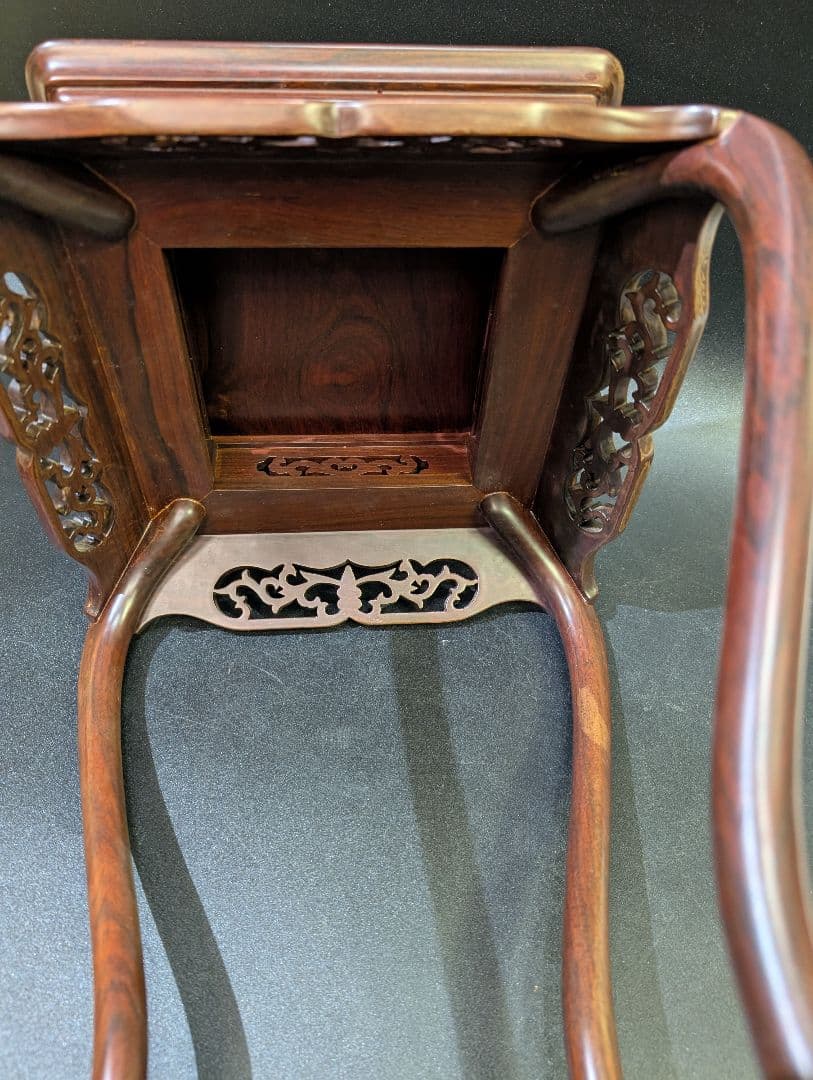 唐木 猫脚 木製 透かし彫り 花台 香炉台 高卓 茶道 華道具 無垢材 3,2㌔