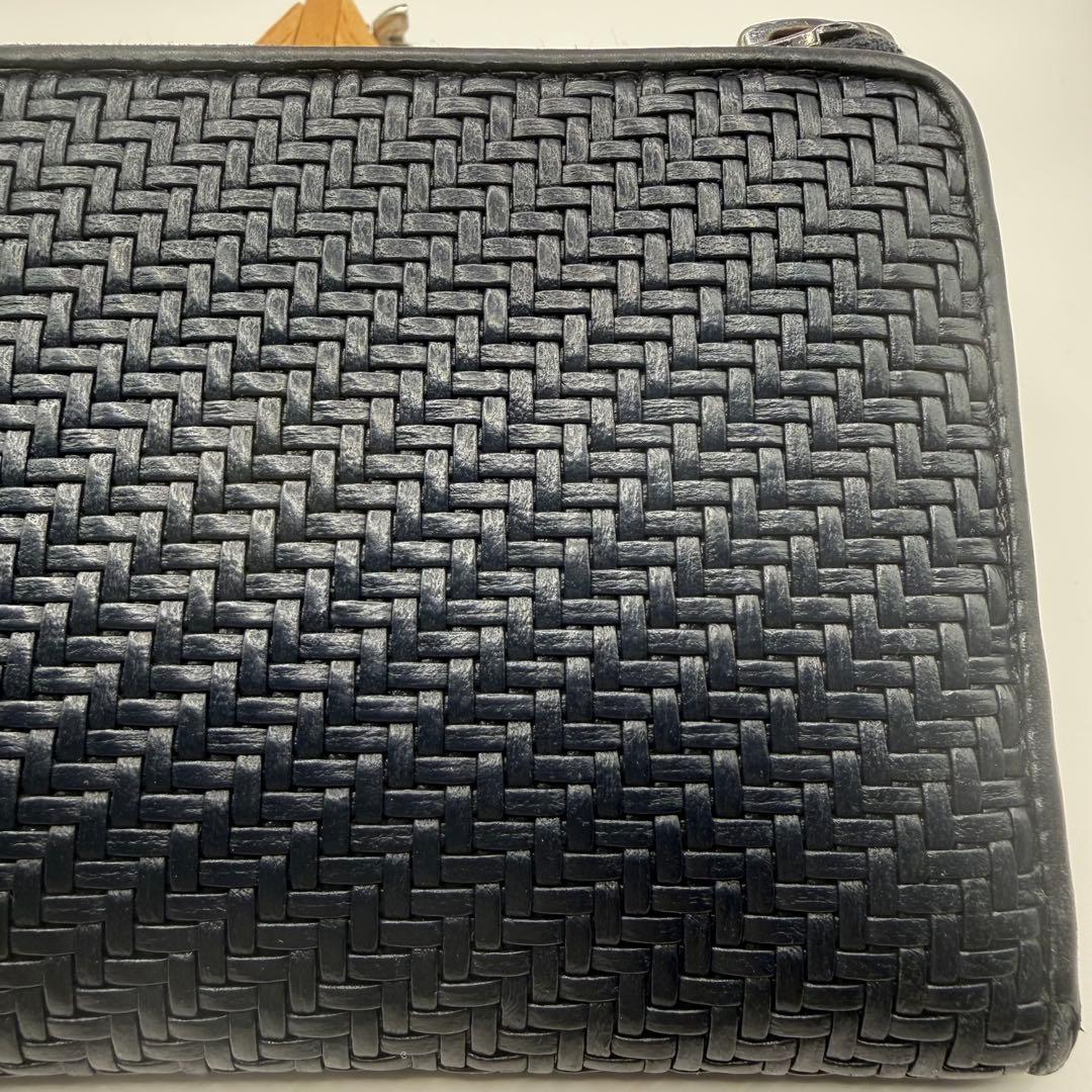 エルメネジルドゼニア　長財布　編み込みレザー　L字ファスナー　伊　黒