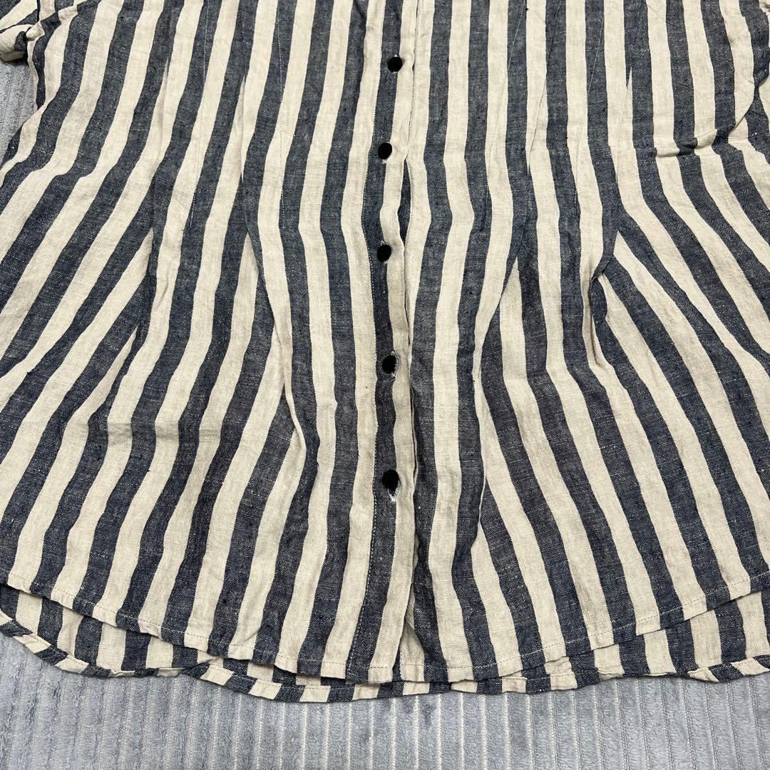 美品　MAGALI マガリ ストライプリネンタックショルダーブラウス