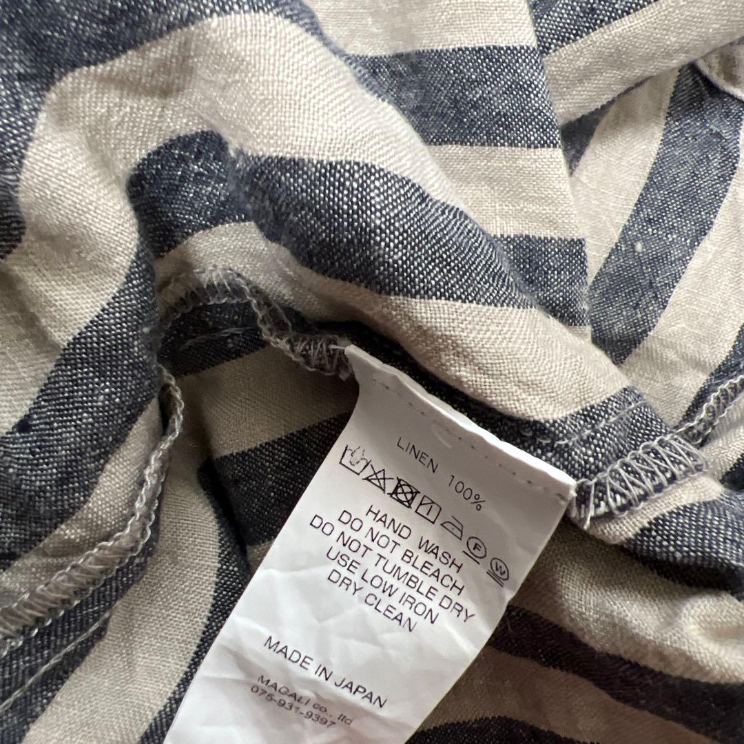 美品　MAGALI マガリ ストライプリネンタックショルダーブラウス