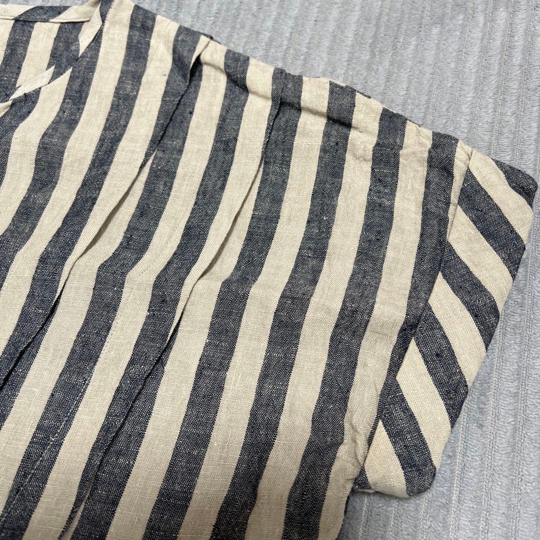 美品　MAGALI マガリ ストライプリネンタックショルダーブラウス