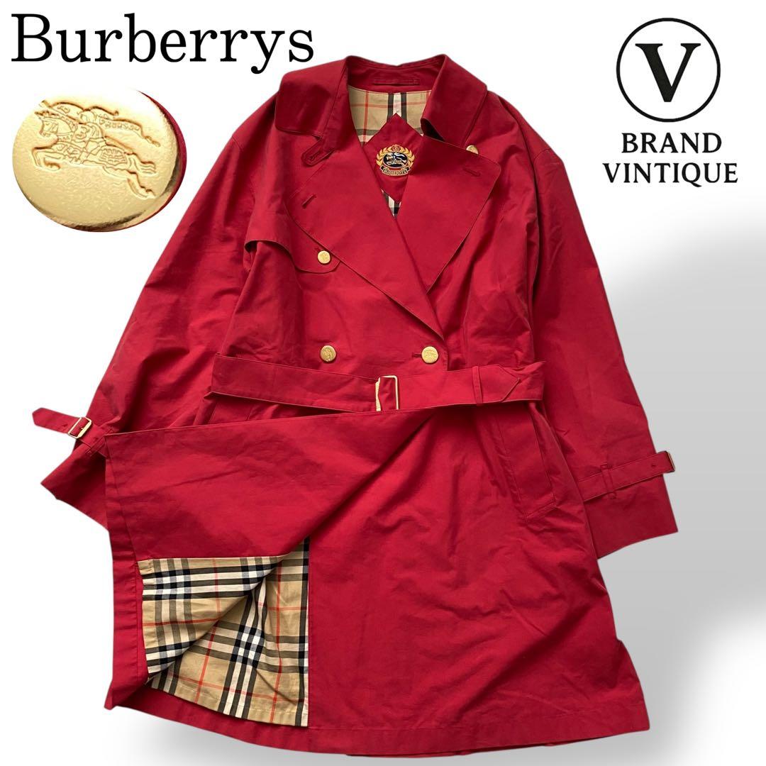 【極美品】 バーバリーズ トレンチコート 金ボタン ノバチェック M相当 赤