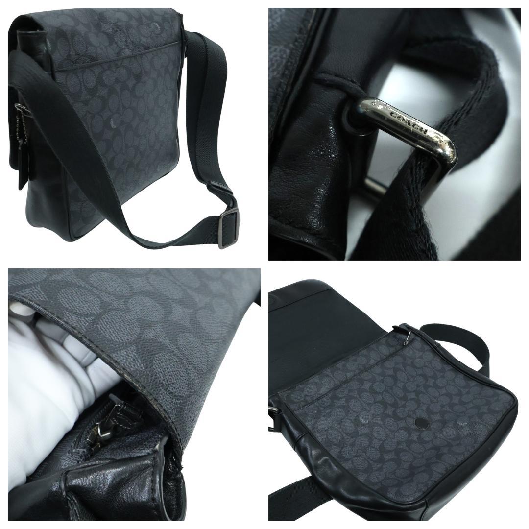 良品 COACH コーチ メッセンジャーバッグ PVC シグネチャー ブラック